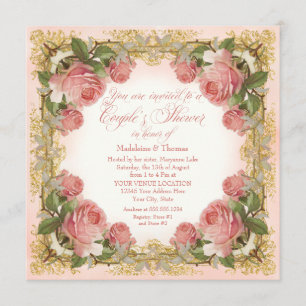 Parijse Vintage Roze Landhuis Bruidspaar Borrel Kaart