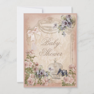 Parijse Vogelkooi, Vogels en Bloemen Baby shower Kaart