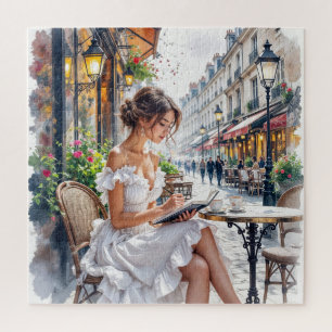 Parijse Vrouwen Elegantie: Parijs Café Straat Vibe Legpuzzel