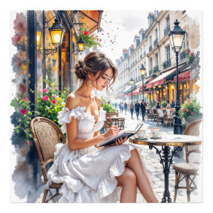 Parijse Vrouwen Elegantie: Parijse Café Straat Vib Foto Afdruk