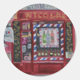 Parijse wijnwinkel ronde sticker