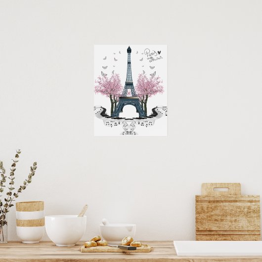 Paris Amour Eiffel Tower Poster (Keuken)