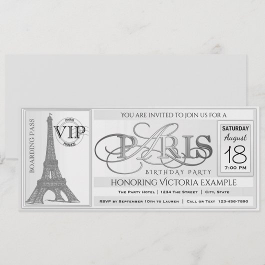 Paris Anniversaire Billets Invitation (Devant / Derrière)
