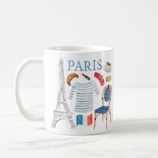 Paris Aquarelle Doodles Mug (Gauche)