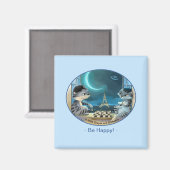 Paris au Carré de nuit Magnet 2 pouces - Happy (Recto/Verso)