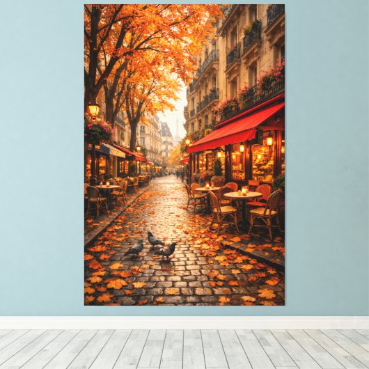 Paris Autumn Café Street – Warm Fall Canvas Art (Insitu (Houten vloer))