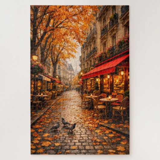 Paris Autumn Café Street – Warm Fall Puzzle Legpuzzel (Verticaal)