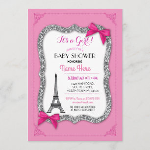 Paris Baby shower Girl Pink Eiffel Tower Invite Kaart