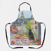 Paris Balcony Breakfast Cat Eiffel Tower Kitchen Schort (Voorkant)