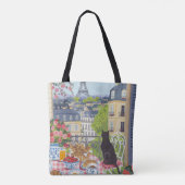 Paris Balcony Cat Breakfast Eiffel Tower Tote Bag (Dos)