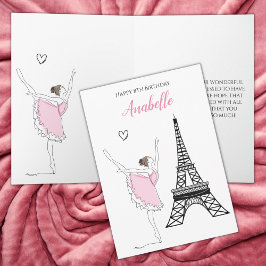 Paris Ballerina, Eiffel Tower Pink Ballet Birthday Kaart