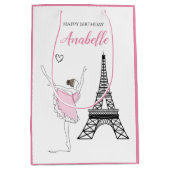 Paris Ballerina, Eiffel Tower Pink Ballet Birthday Medium Cadeauzakje (Voorkant)