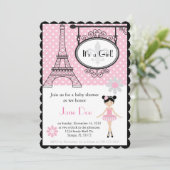 Paris Ballerina Uitnodiging voor Douche/Verjaardag (Staand voorkant)