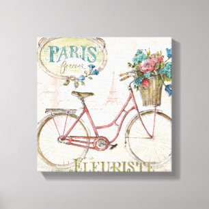Paris Bike met bloemen vooraan Canvas Afdruk