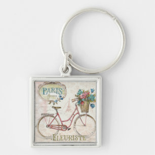 Paris Bike met bloemen vooraan Sleutelhanger