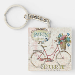 Paris Bike met bloemen vooraan Sleutelhanger