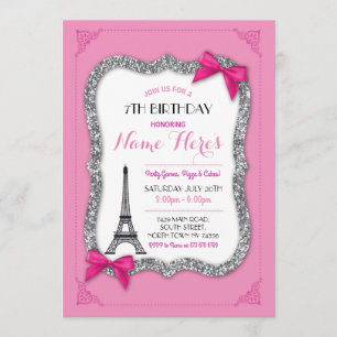 Paris Birthday Girl's Roze Eiffel Tower Invite Kaart