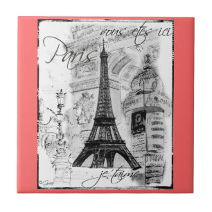 Paris Black & White Eiffel Tower Street Scene Tegeltje