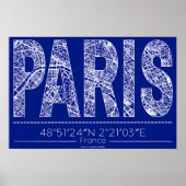 Paris Blauwdruk Typografie Kaart Poster – Horizont (Voorkant)
