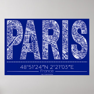 Paris Blauwdruk Typografie Kaart Poster – Horizont