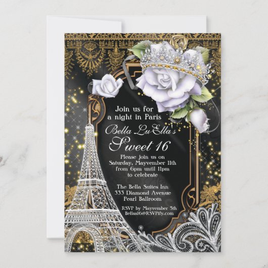 Paris Bling et Diamonds Invitation de fête d'anniv (Devant)