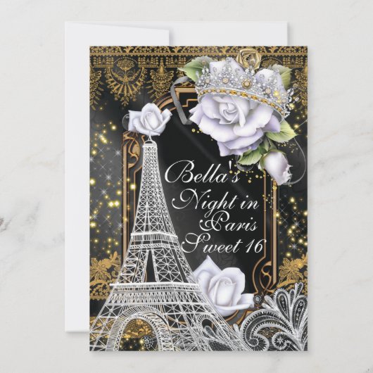 Paris Bling et Diamonds Invitation de fête d'anniv (Dos)