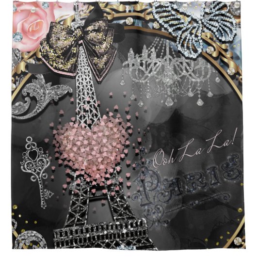 Paris Bling Glamor Sparkle France Girly Trendy Douchegordijn (Voorkant)