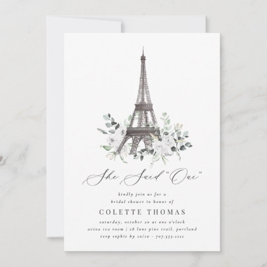 Paris Bloom | Eiffeltoren QR Code Vrijgezellenfees Kaart (Voorkant)