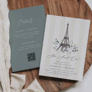 Paris Bloom   Eiffeltoren QR Code Vrijgezellenfees Kaart