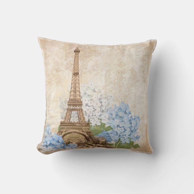 Paris  Blue Hydrangea Pillow Kussen (Voorkant)