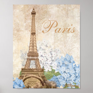 Paris  Blue Hydrangea Print of Poster