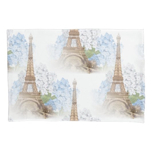 Paris Blue Hydrangea  Romantic Pillowcase Kussensloop (Voorkant)