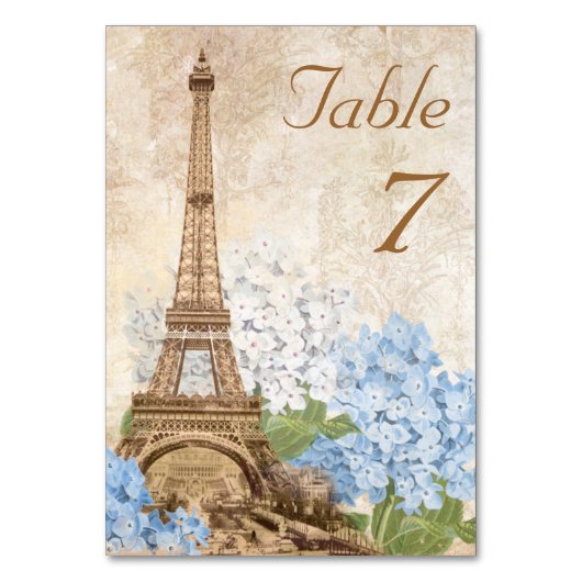 Paris Blue Hydrangea Romantische Tafel Kaart (Voorkant)
