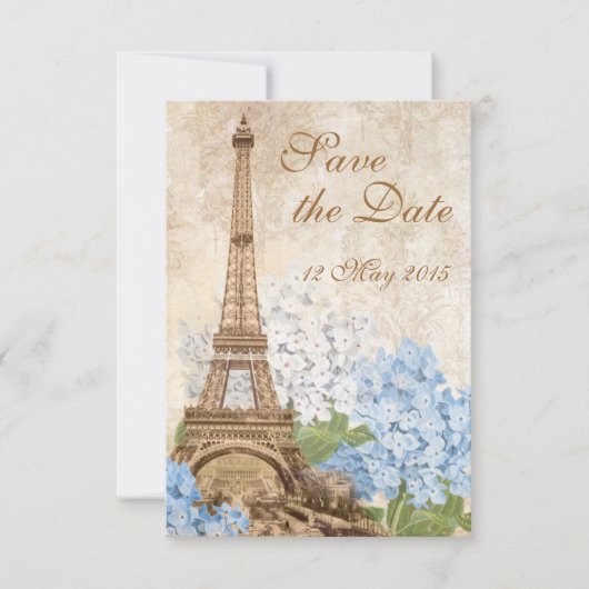 Paris Blue Hydrangea Save the Date (Voorkant)
