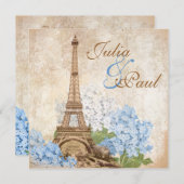Paris  Blue Hydrangea Wedding Invitation Kaart (Voorkant / Achterkant)