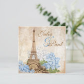 Paris  Blue Hydrangea Wedding Invitation Kaart (Staand voorkant)