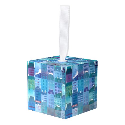 Paris Blue Kubus Ornament (Voorkant hoekig)