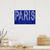 Paris Blueprint Typography Map Poster – Horizontal (Cuisine)