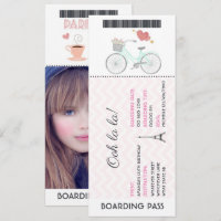Paris Boarding Pass Birthday voeg foto Uitnodiging