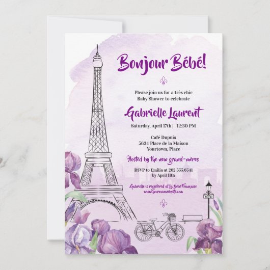 Paris Bonjour Bebe French Baby shower Invitation (Devant)
