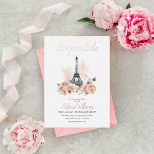 Paris Bonjour Bebe Parijse Bloemen Baby shower Folie Uitnodiging