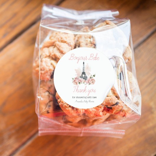 Paris Bonjour Bebe Parijse Bloemen Baby shower Ronde Sticker