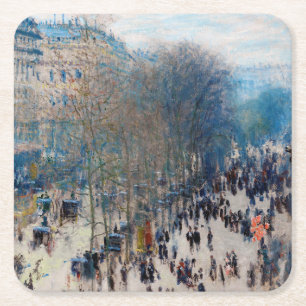 Paris Boulevard, Claude Monet Vierkante Kartonnen Onderzetter