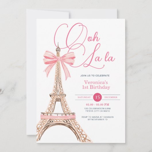 Paris Bow Rose Anniversaire Fête Invitation (Devant)