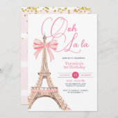 Paris Bow Rose Anniversaire Fête Invitation (Devant / Derrière)
