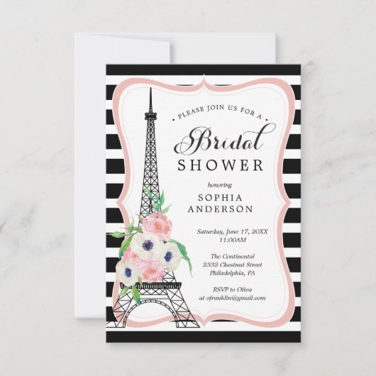 Paris Bridal Shower Invitation Card Eiffel Tower Kaart (Voorkant)