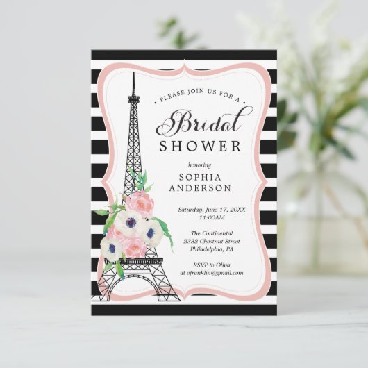 Paris Bridal Shower Invitation Card Eiffel Tower Kaart (Staand voorkant)