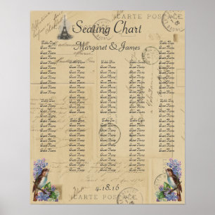 Paris Briefkaart Bird on Lilacs Seating Chart Poster