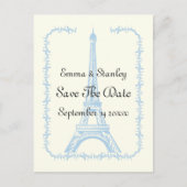 Paris bruiloft blauwe Eiffel Tower Save the Date Aankondigingskaart (Voorkant)