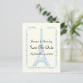 Paris bruiloft blauwe Eiffel Tower Save the Date Aankondigingskaart (Staand voorkant)